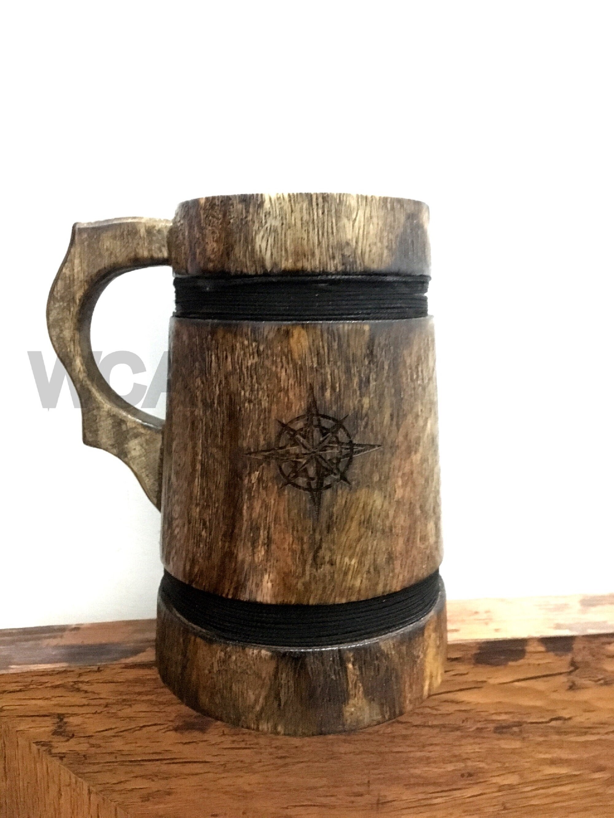 Handmade Engraved Wooden Dark Brown Rustic Beer Mug Natural Etsy