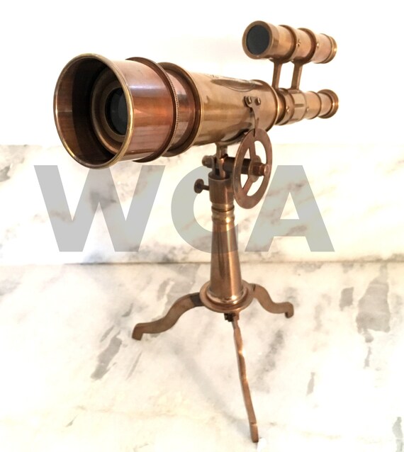Antique Vintage Brass Telescope 18/" w// Wooden Tripod US Navy Marine Collectible