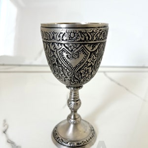Handmade Engraved Brass Design Embossed Wine Goblet Royal King Goblet Wine Chalice Gift For Wedding, Anniversary, Christmas