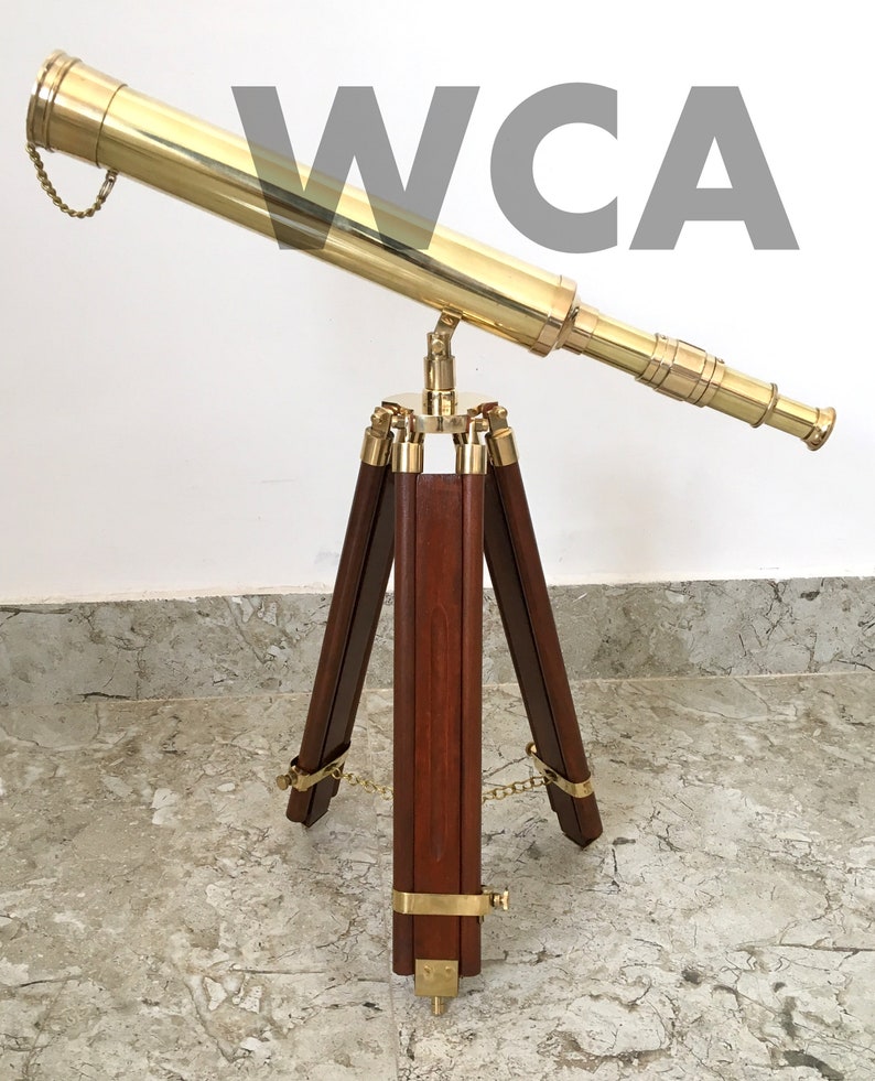 Handmade Shiny Brass Spy Glass Telescope With Wooden Tripod Etsy