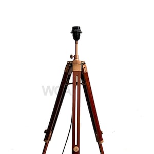Copper Antiqued Nautical Wooden Adjustable Tripod Shade Lamp Stand Bedroom & Office Conner Décor