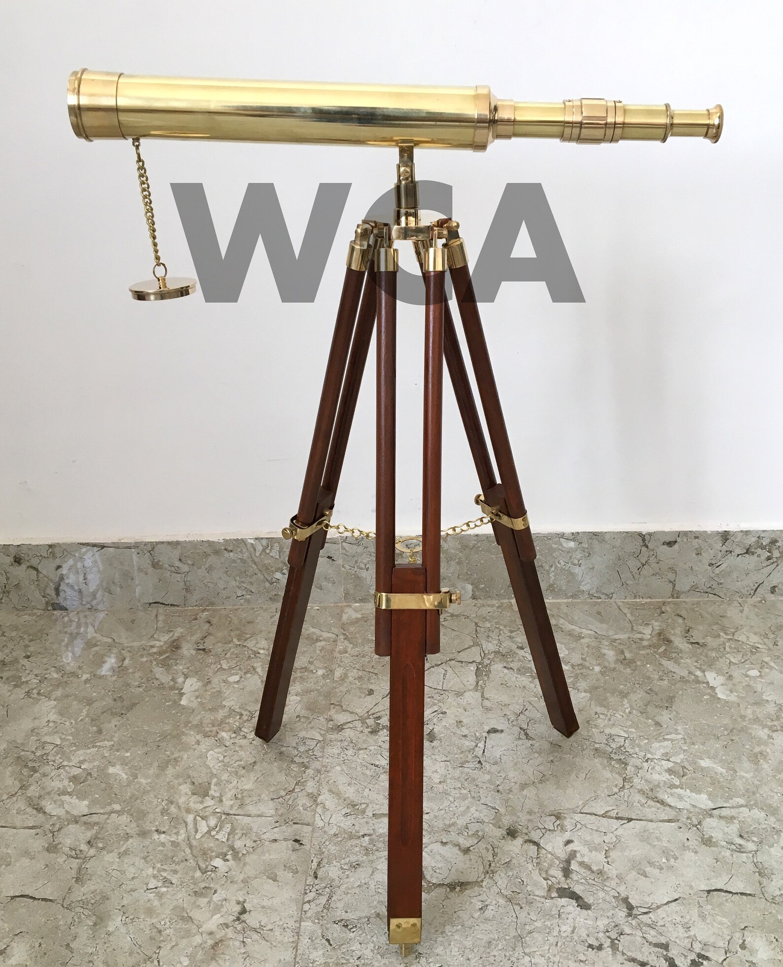 Shiny Brass Spy Glass Telescope With Wooden Tripod Nautical Etsy