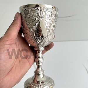 Personalization Nautical Chrome Finish Brass Engraved Royal King Goblet Embossed Wine Chalice Gift For Christmas, Anniversary, Wedding,