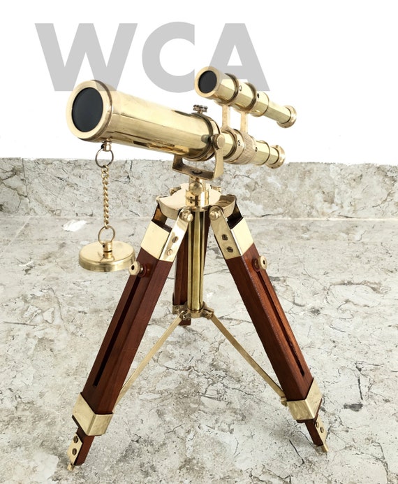 Solid Brass Double Barrel Telescope Spy Glass With Wooden