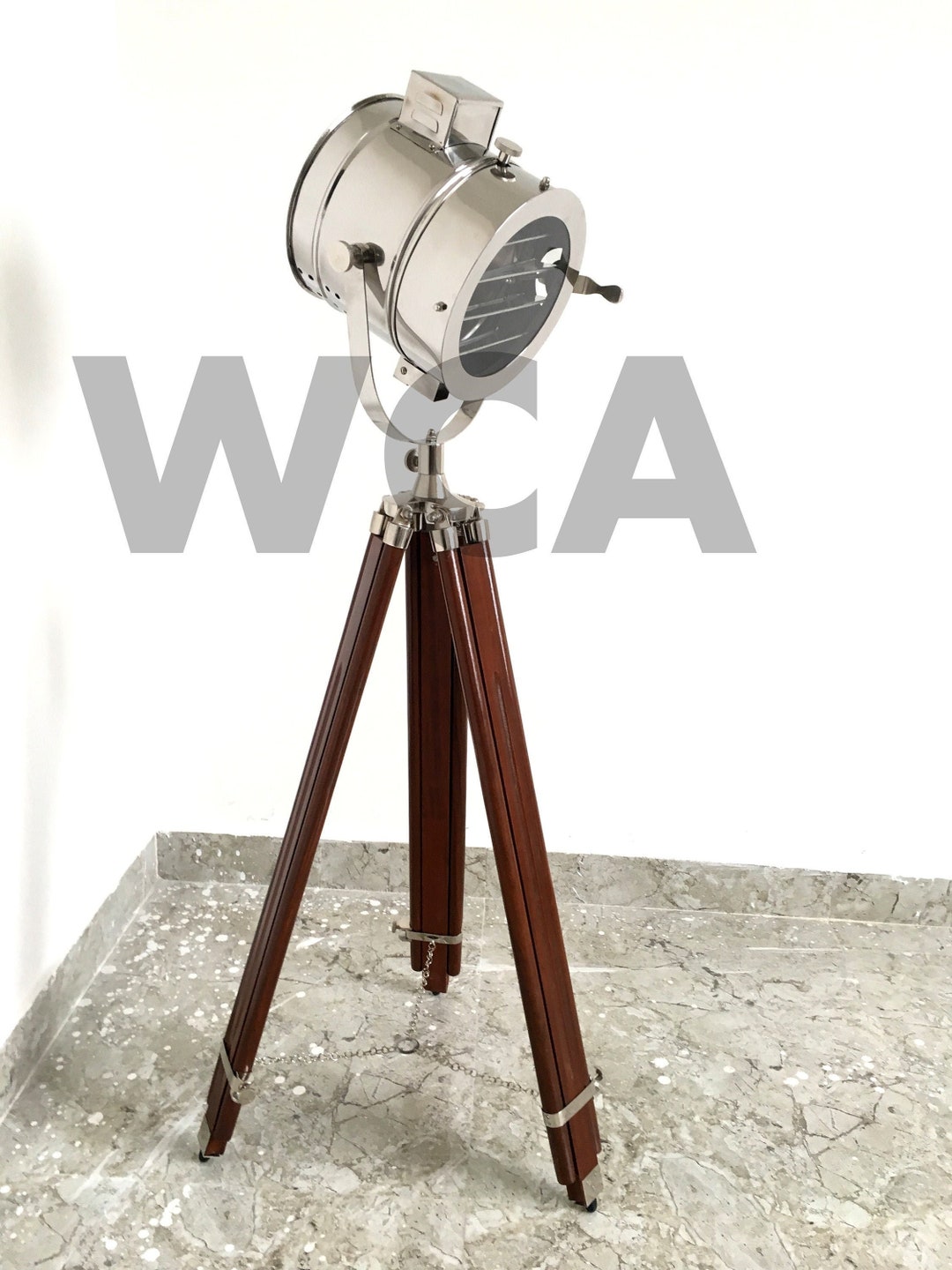 Nautical Spotlight Floor Lamp Handmade Adjustable Wooden Tripod Marine ...