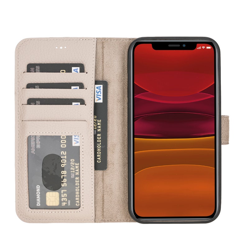 iPhone 12 6.1 Magnetic Detachable Wallet Case for iPhone 12 Card /& ID Slots for Women Beige Genuine Leather Wallet Case