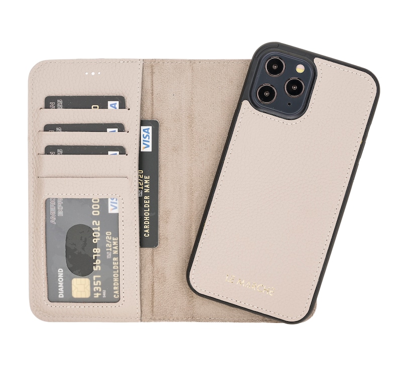 iPhone 12 6.1 Magnetic Detachable Wallet Case for iPhone 12 Card /& ID Slots for Women Beige Genuine Leather Wallet Case