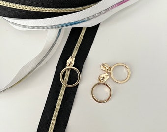 Size no 3 Big Ring Gold Zipper