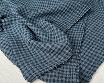 1/2 Yard Organic Cotton Double Gauze - Midnight / Denim Gingham Cotton 100% 52" Wide