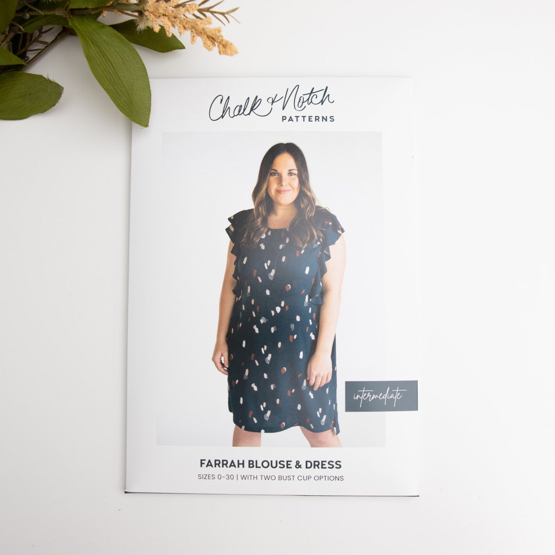 Farrah Blouse and Dress - Chalk and Notch Sewing Pattern (printed ...