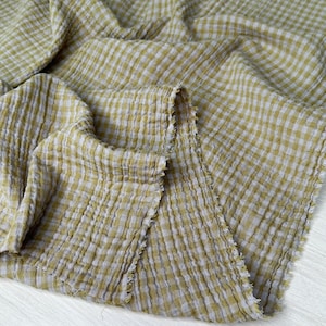 Organic Cotton Yarn Dyed Double Gauze - Check - Fog/Pistachio Organic Cotton Yarn Dyed Double Gauze - Check - Fog/Pistachio