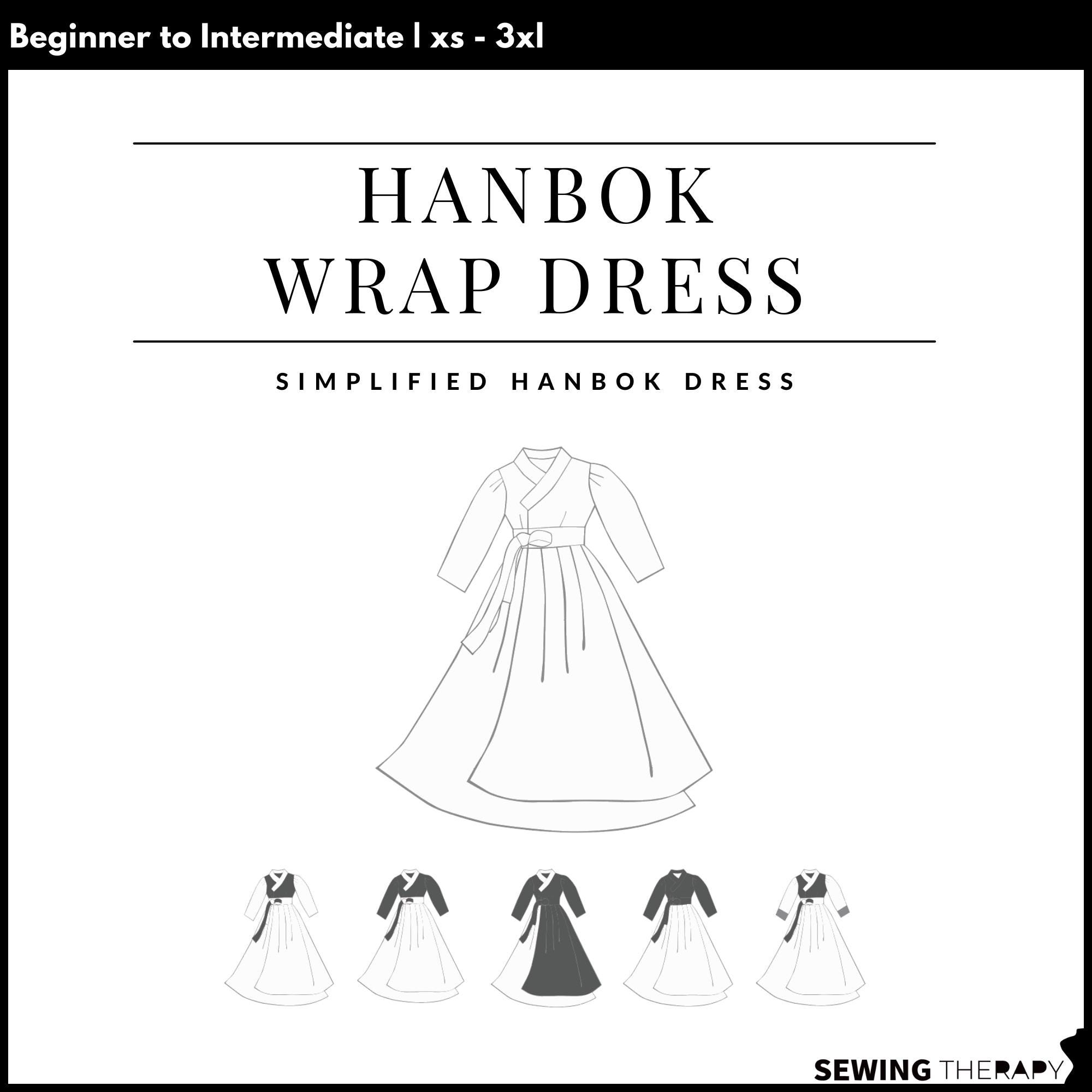 Vestido cruzado Hanbok en formato PDF: terapia de costura con un vídeo paso a paso