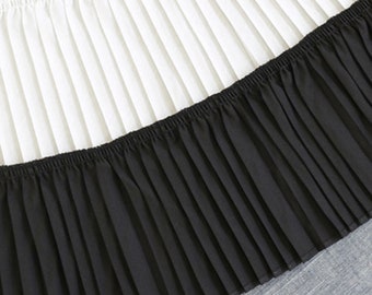 1 Yard PINO Cotton Pleat Lace Trim - Large 12cm Wide (Black/White)