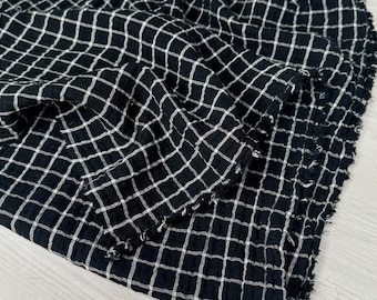1/2 Yard Organic Cotton Double Gauze - Black / Ivory Windowpane Cotton 100% 52&quot; Wide