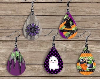 FIVE Halloween  Earring Design Bundle PNG Files for Sublimation MDF Blank teardrop earring, Digital Download, Sublimation graphic