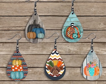 FIVE  Fall Earring Design Bundle PNG Files for Sublimation MDF Blank teardrop earring, Digital Download, Sublimation graphic