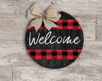Welcome Red Buffalo Plaid Round PNG File for Round sublimation blanks, Christmas, Winter, Rustic, Farmhouse Clipart, Digital Download