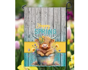 Highland Cow Floral Garden Flag PNG Digital sublimation garden flag blank