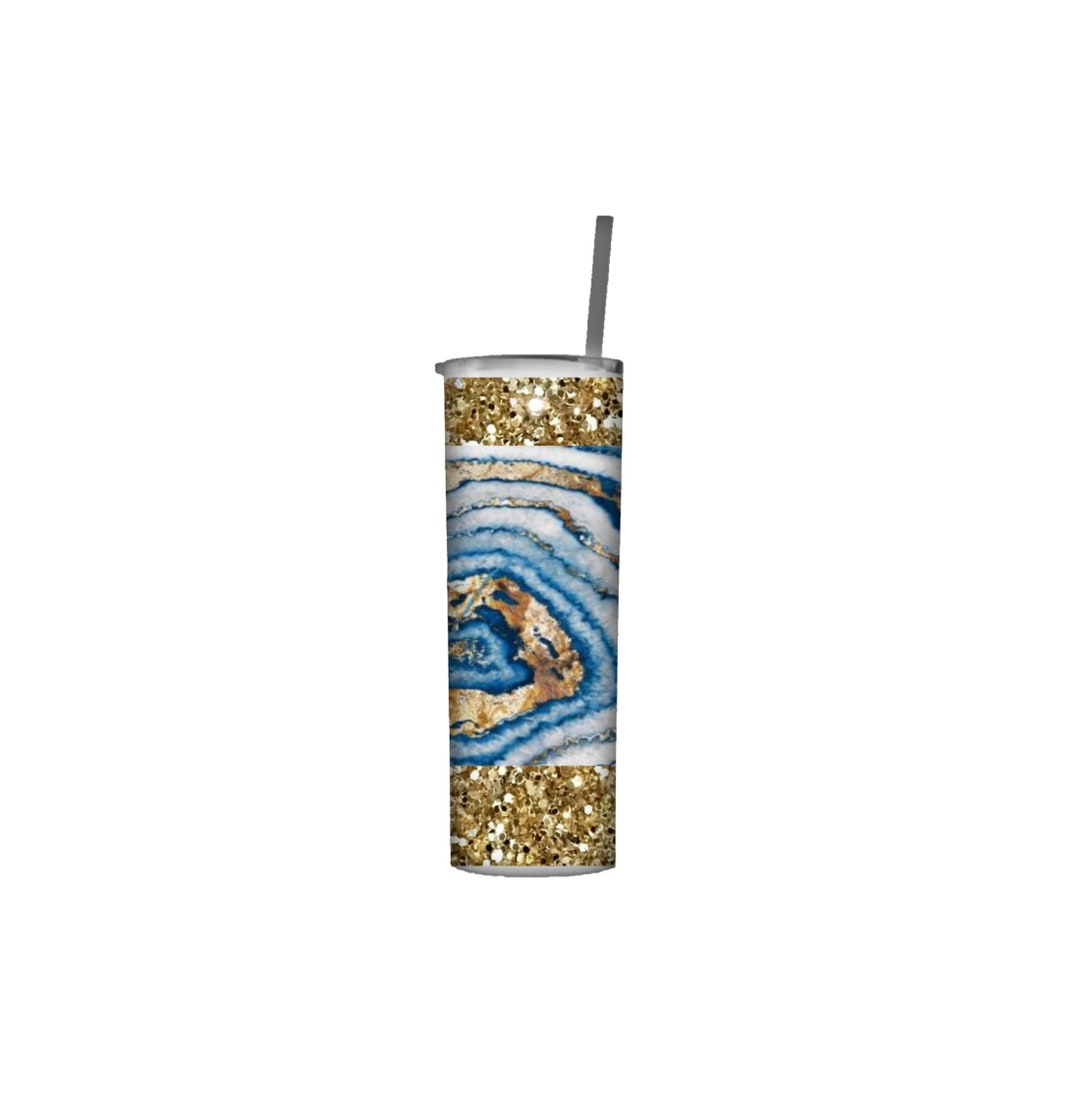 20 Oz SKINNY TUMBLER PNG Design File, Blue Glitter and Gold Glitter ...