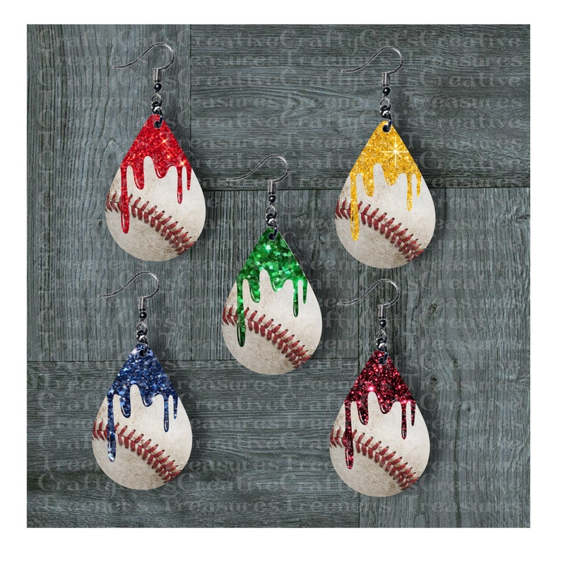 TEN Pair Baseball Glitter Drip Earring Digital Design Bundle Etsy