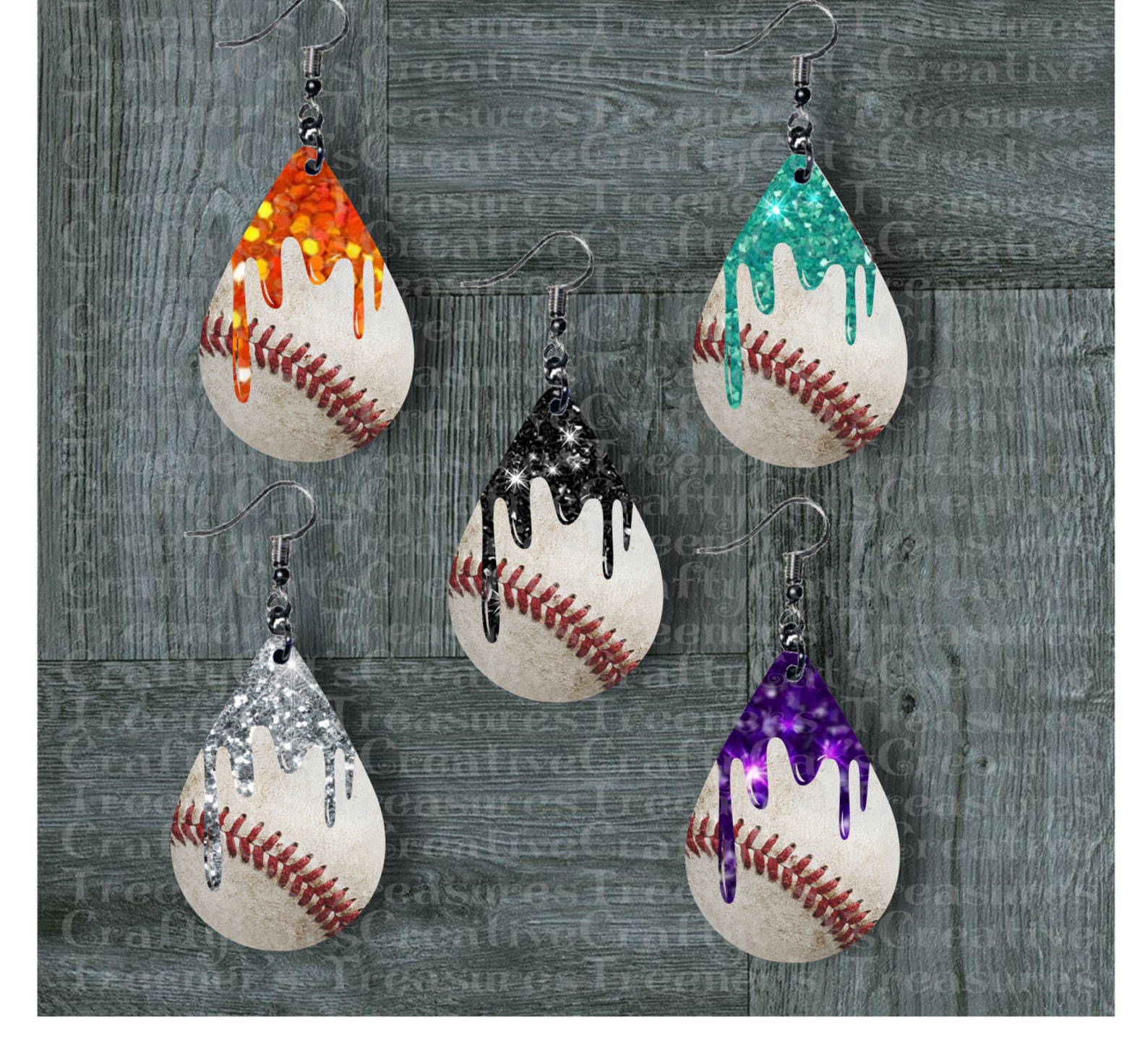 TEN Pair Baseball Glitter Drip Earring Digital Design Bundle Etsy