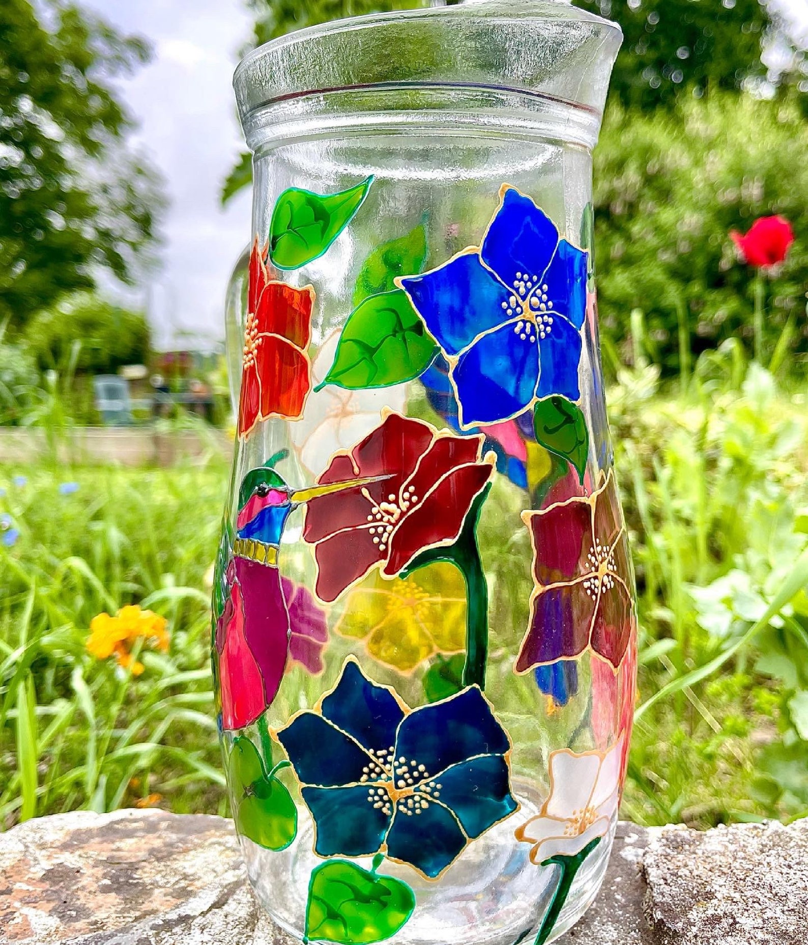 Verre peint à la main 18 litre Colibri et verre fleur Cruche Etsy