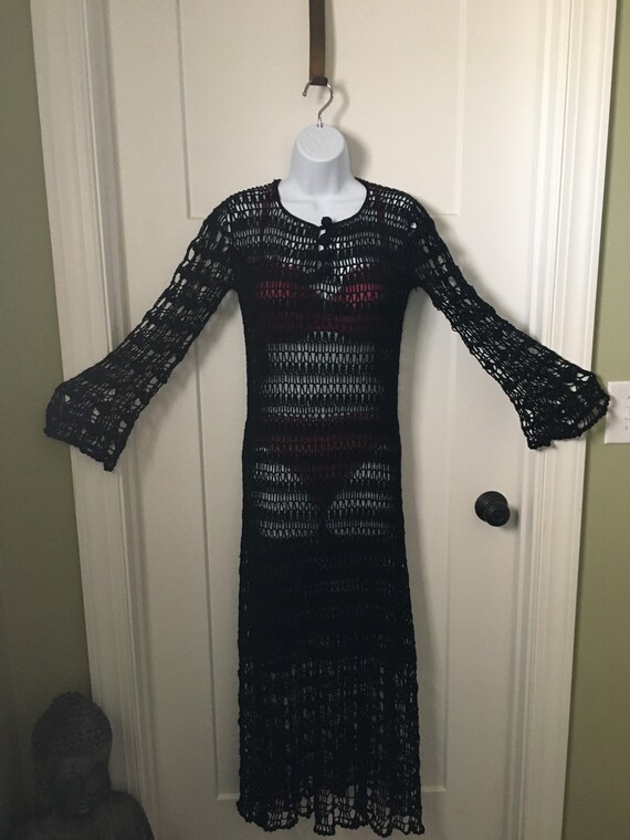 Vintage Maiden Lace crocheted black dress