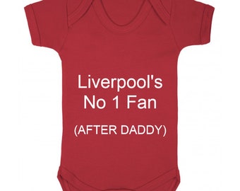 Personalised Football Baby Grow 6 to 12 Months - Liverpool After Daddy Style - Various Designs- (NO Sitckers)- Beautifull Embroidery