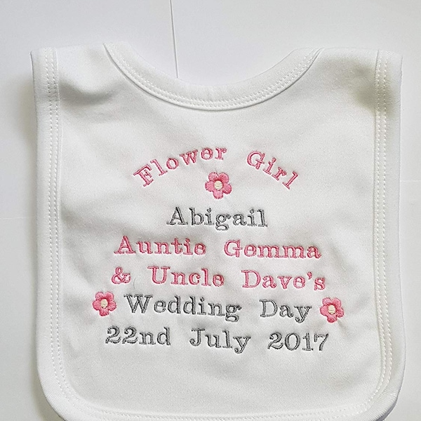 Personalised Flower Girl BIb - Dribble Bib - Beautifully Embroidered - Any Text You Wish - Unique Gift Keepsake Wedding Favor