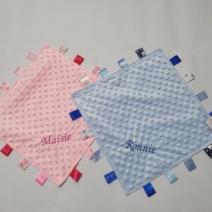 Personalised Baby Dimple Comforter Taggy Blanket Satin Tags/Satin Backed Gift image 7