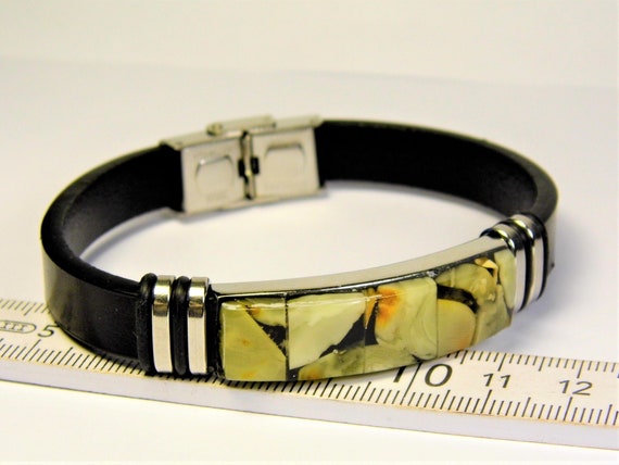 Natural genuine Baltic Sea Amber mosaic and Leather bracelet men's women's unisex jewelry authentic unique AP691