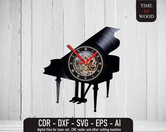ピアノ壁掛け時計デジタルファイルピアノ時計ベクターピアノビニール時計svgピアノベクターピアノsvg