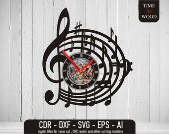 音符付き時計 ベクター 音符 ビニール時計 dxf 音符付き時計 svg 音符付き時計 dxf ミュージシャン向けファイル svg 音符 cdr