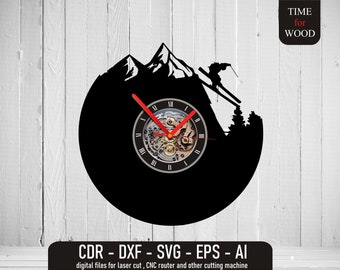 スキーヤー時計ベクタースキーヤービニール時計svgスキーヤーdxfスキーヤーepsスキーヤーjpgウィンタースポーツ時計デジタルファイル