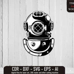 Diving Helmet Digital Files Diving Helmet svg Underwater Helmet eps Diving Equipment eps Professional Diver&#39;s Helmet Vector