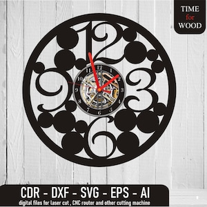 Vinyl Clock Vector for Cnc Wooden Clock with Numbers svg Clock Wall Vector Numbers Clock Digital File Modern Clock dxf Laser Cut Clock