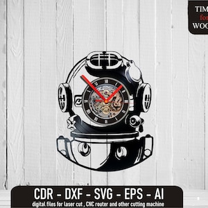 Wall Clock for Divers Digital Files Diving Helmet Vector Professional Diver Helmet svg Helmet Clock eps Helmet for Diver Vector