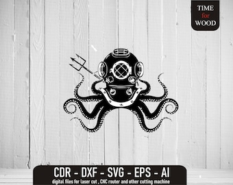 タコのベクトル ダイビングヘルメットでタコを狩る タコの svg ダイビングヘルメットのベクトル タコの eps タコの jpg タコの dxf タコの cdr