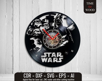 File di orologio da parete del film cult Star Wars Orologio in vinile Vector SW Orologio in formato svg