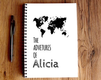 Personalized Notebook travel A5 Custom Journal Custom Notebook Personal Diary Personal Scrapbook Custom Notebook for Gift the Adventures of