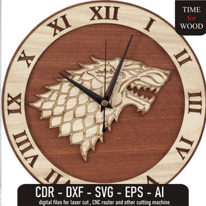 Stark Logo Digital Clock Stark Clock Stark dxf Clock svg Winter is Coming Stark Vector House Stark SVG Wooden Clock File