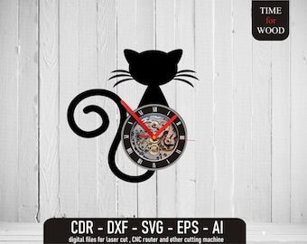 猫時計デジタルダウンロード 猫時計ベクター 猫ビニール時計ファイル 面白い猫 svg