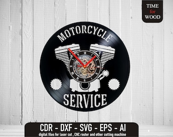 Motorcycle Service Wall Clock Vector Motorcycle Service Clock svg Engine Clock dxf Engine Clock eps