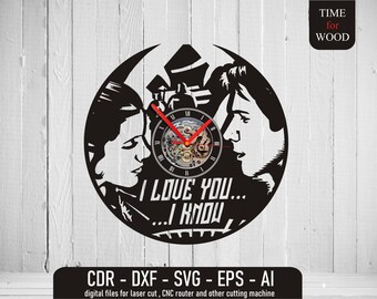 Ich liebe dich Ich weiß Vektor svg Film Szene Vinyl Uhr Datei Prinzessin Leia svg Han Solo Vektor Han Leia