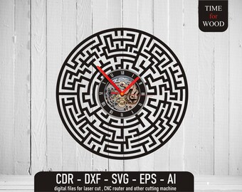 迷路ビニール壁掛け時計デジタルファイル 迷路デジタルダウンロード 迷路svg 迷路時計dxf 迷路dxf 迷路ベクター 迷路CnCファイル