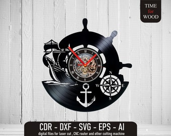 海上都市時計 svg 海上時計ベクター 海洋時計デジタルファイル アンカー svg 船 svg