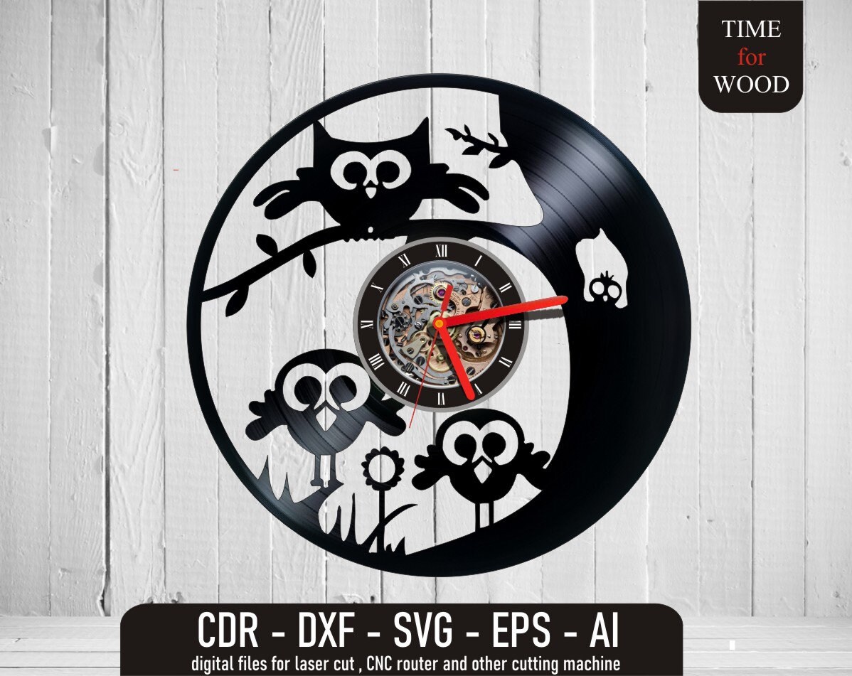 Funny Clock with Owls Vector Owls Clock svg Funny Owls svg Funny Owls dxf Owl Cut File Owl Decor