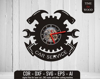 Arquivos vetoriais de serviço de carro Serviço de carro Arquivo de relógio de vinil Serviço de carro svg Serviço de carro dxf Serviço de carro eps Arquivo de presente mecânico Serviço de mecânico