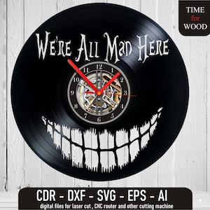 Alice in Wonderland Digital Files Cheshire Cat Smile svg Cat dxf We&#39;re all mad here Cheshire Cat Vector Cheshire Cat eps Mad Cat Download