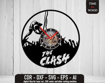 Digital nedladdning av The Clash-klockan, The Clash-svg, The Clash-vektor, The Clash eps, The Clash dxf, Digital Clash-klocka, The Clash cdr